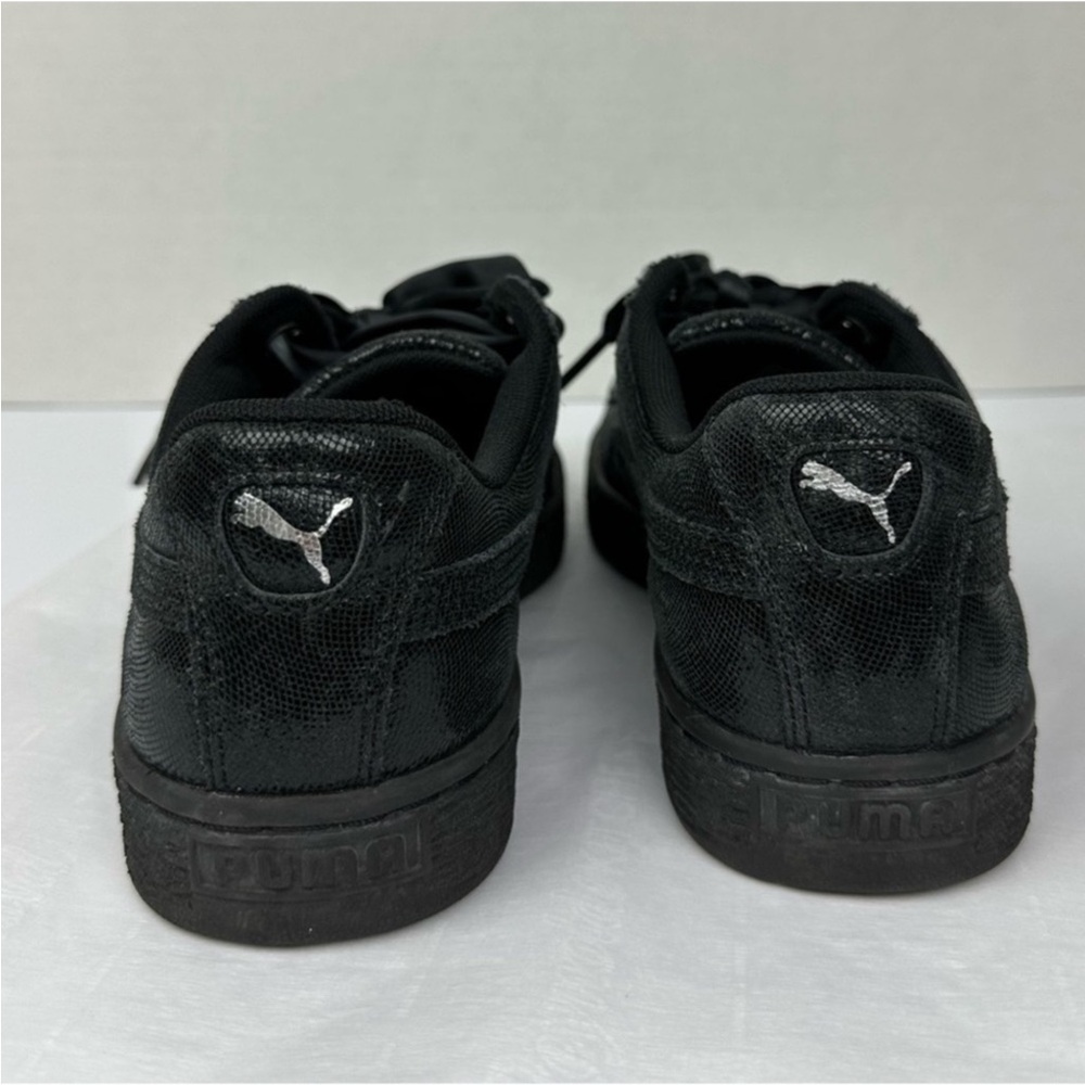 Puma Basket Heart Black Sneakers Sz 8 Women Satin Ribbon Lace Classic‎ - Picture 4 of 7